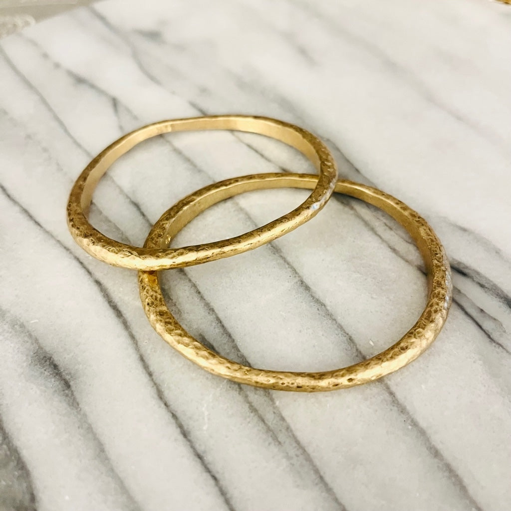 Ralph Lauren Hammered Metal Bangle Bracelet Set of 2 Gold Toned