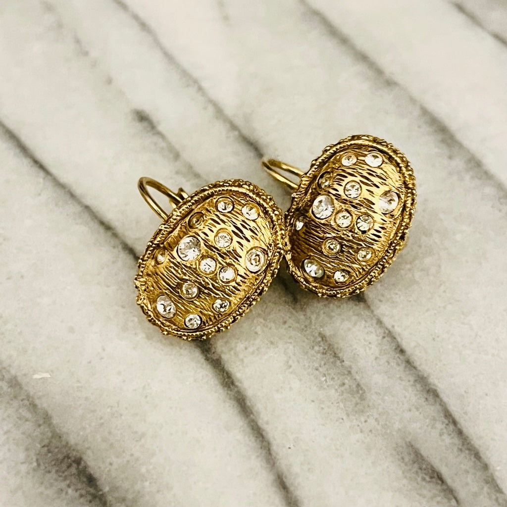 Vintage Textured Oval Drop Earrings