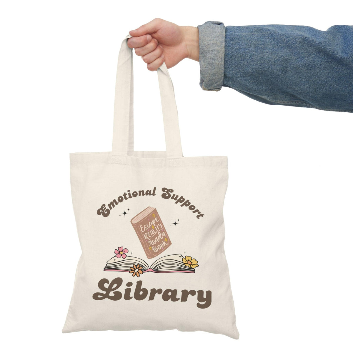 #Bookish Emotional Support Library 100% Natural Cotton Tote Bag 15x16