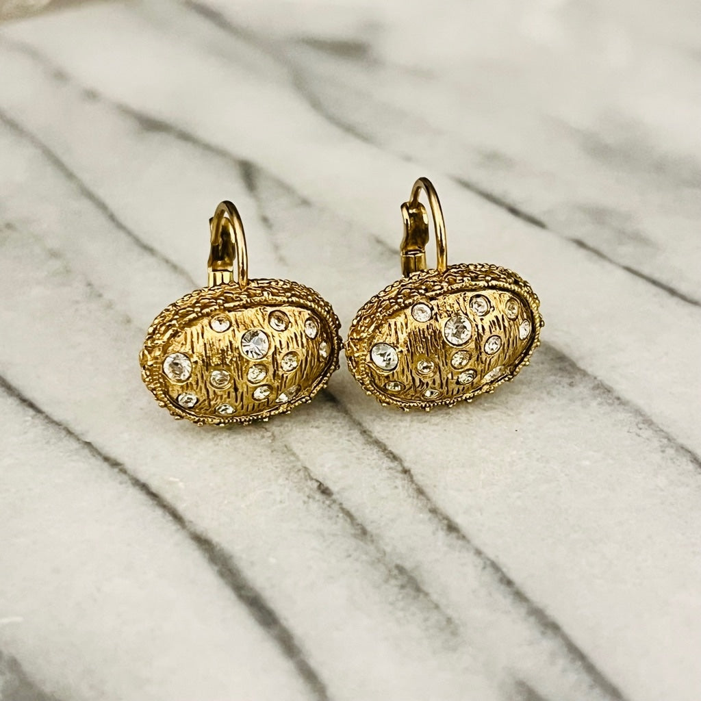 Vintage Textured Oval Drop Earrings