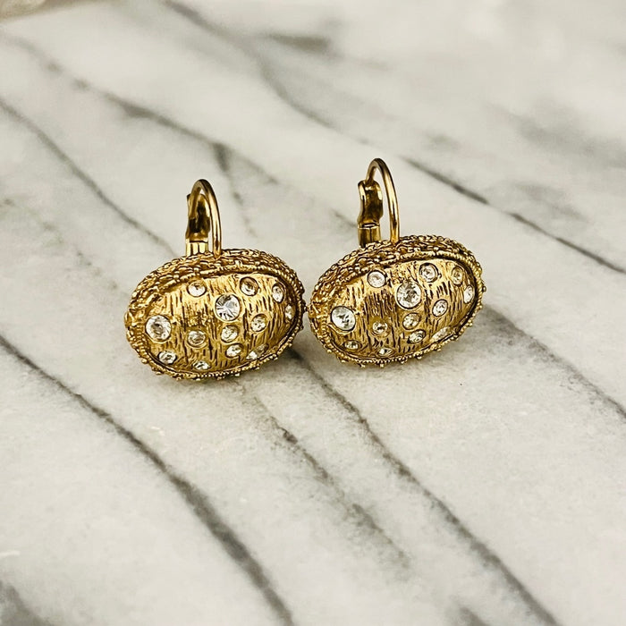 Vintage Textured Oval Drop Earrings