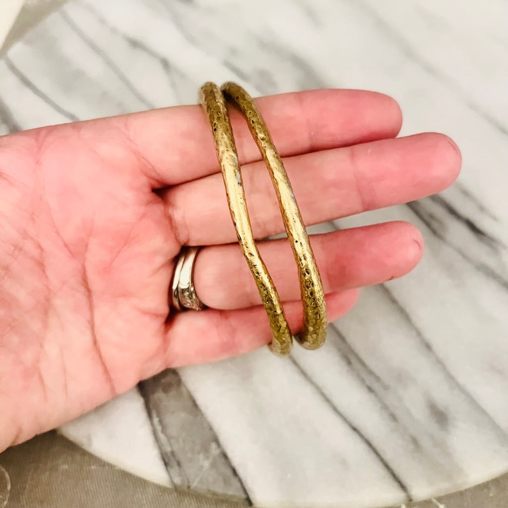 Ralph Lauren Hammered Metal Bangle Bracelet Set of 2 Gold Toned