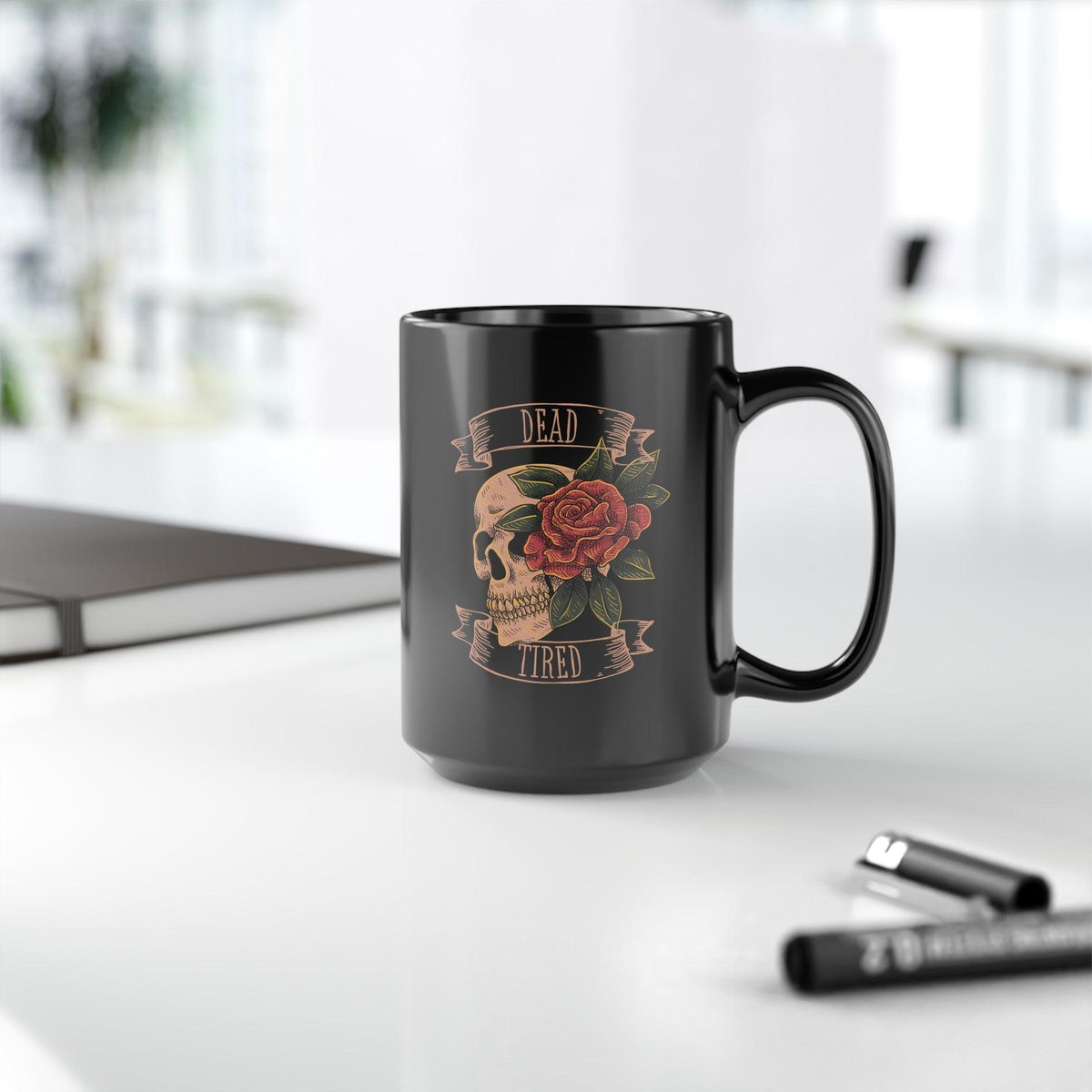 Dead Tired Black Mug (11oz, 15oz) - Kate Burton Company