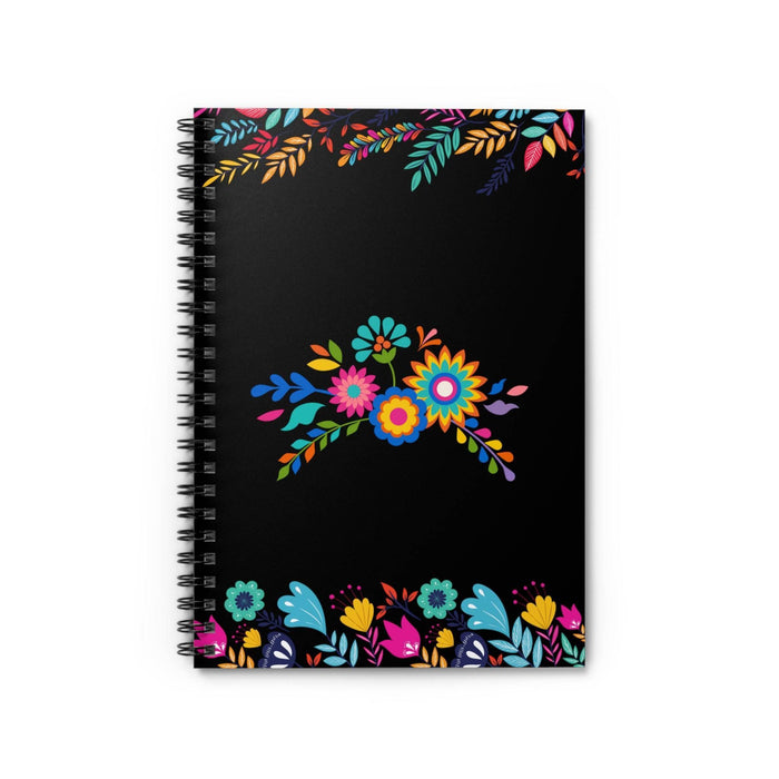 Funky Floral Black 6x8 Spiral Notebook - Ruled Line - Kate Burton Company