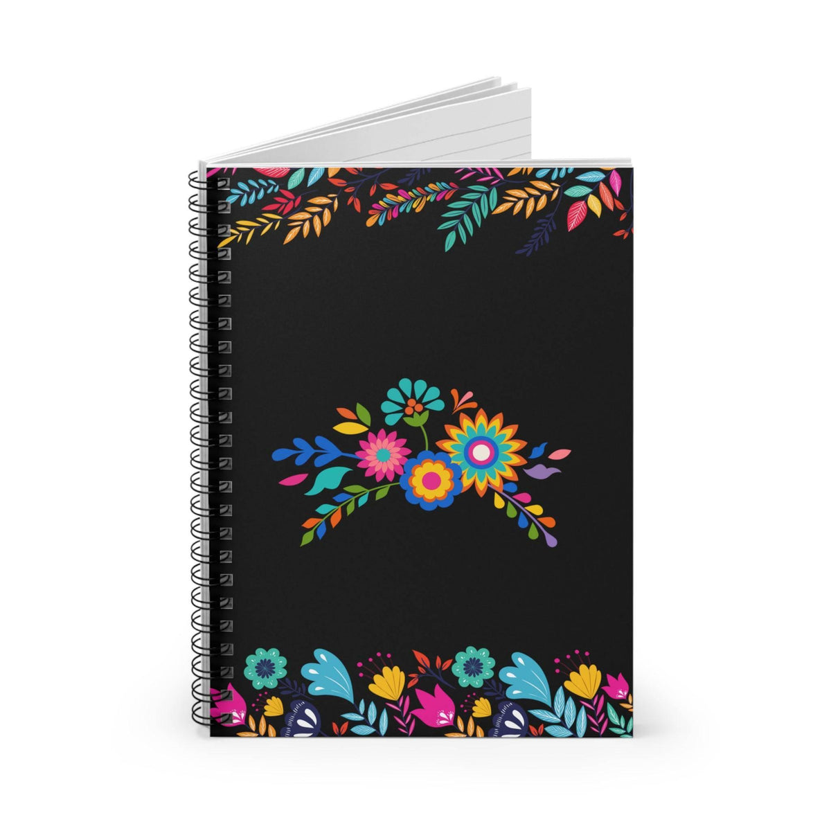 Funky Floral Black 6x8 Spiral Notebook - Ruled Line - Kate Burton Company